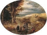 unknow artist A Hilly landscape with a Horse-Drawn cart and other oil